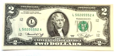 Two Dollar Bill Error Misaligned  Miscut Offset "555" in serial 1976 Nice cond. - Image 1 of 2