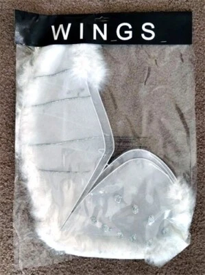 Disfraz de Halloween Mariposa Alas de Hada Lurex Brillo y Plumas 19x30" BLANCO Foto 1 de 2