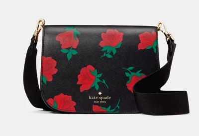 Nuevo Bolso Bandolera Kate Spade Madison Rosa Toss Estampado Sillín Negro/Bolso para el Polvo Foto 1 de 4