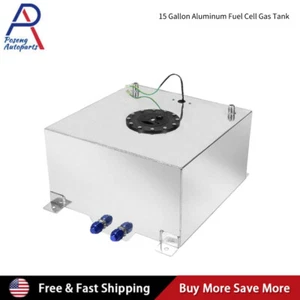 15 GALLON LIGHTWEIGHT POLISHED ALUMINUM RACE DRIFT FUEL CELL TANK+LEVEL SENDER - Picture 1 of 10