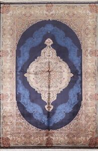 90% Silk Floral Traditional Living Room Rug Navy Blue/ Ivory Turkish Carpet 7x10