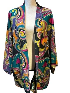 LIFE STYLE WOMAN Brand Multicolor Paisley Dolman Style Open Jacket Sz 2XL - Picture 1 of 6