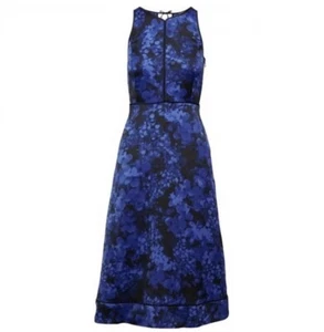 Banana Republic Womens Blue Black Floral Print Tie Back Midi Pocket Dress 6 NEW - Picture 1 of 6