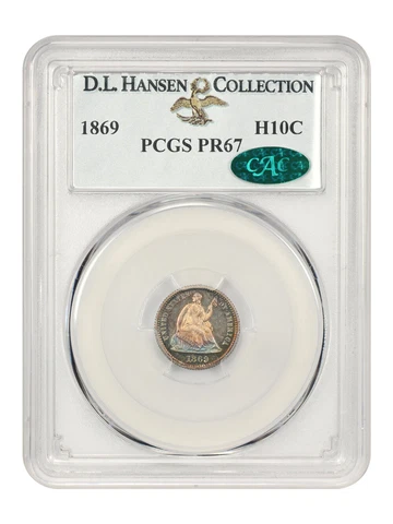 1869 H10c PCGS/CAC Proof 67 ex: D.L. Hansen Cover