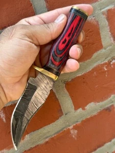 EDC DAMASCUS Steel Hunting Skinning Fixed Blade Knife Wood Handle Brass Guard - Picture 1 of 5