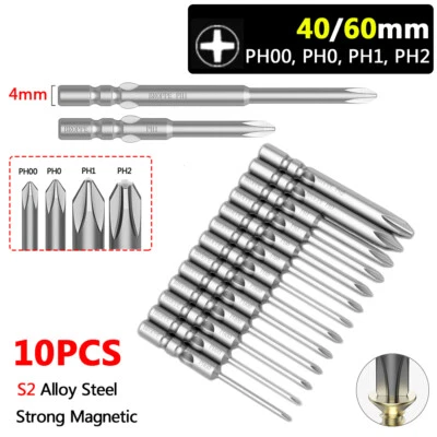 10X 4mm Round Shank Phillips Bit Set PH00/0/1/2 Fit for 800 Electric Screwdriver - Image 1 of 4