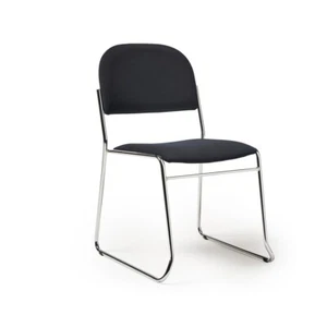 Skid stacking chair with chrome frame in black fabric, church chair, - Picture 1 of 1