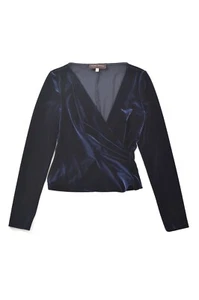 Blusa Talbot Runhof Cassiopeia Azul Marino Elastizada Terciopelo Top Envoltura Hecha en Alemania 36 - Imagen 1 de 6