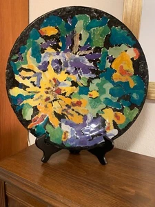 ARTIST HANDPAINTED GLASS DISPLAY PLATE DECOR 13" - Picture 1 of 7