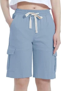 Vcansion Women's Casual Summer Elastic Waist Knee Length Bermuda Shorts with Dra - Picture 1 of 7