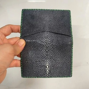 Black /GrayGenuine 100% Doubleside EXOTIC Leather Skin Men's Card Holder,Wallets - Picture 1 of 21