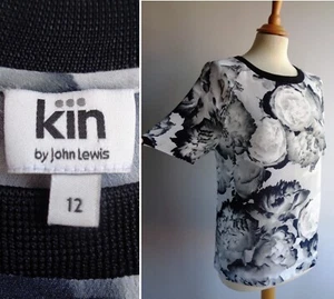 KIN JOHN LEWIS Grey Black Floral Top Blouse Size 12 - Picture 1 of 14
