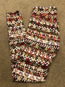 LuLaRoe OS Como Nuevo Crema Rosa Blanco Chevron Leggings Tribal Azteca-UNICORNIO De Colección - Imagen 1 de 2