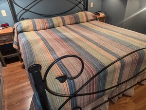 Oversized King Cotton Bedspread/Quilt Reversible Colored & Blue Stripes 104x112 - Picture 1 of 24