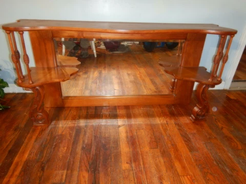 Victorian Walnut Carved Side Board Top Beveled Mirror Mantle Cover  Backbar Cover