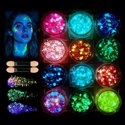 12 Colours Glitter Face Body Glitter, Mermaid Glitter Make Up, Festival - Image 1 of 4