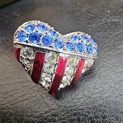 Prendedor Swarovski Bandera Americana Corazón Hinchado Trasero Cisne Firmado Foto 1 de 4
