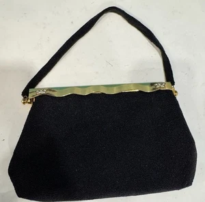 Vintage Charbet handgefertigte schwarze Perlen Geldbörse mit Goldverschluss Made in France - Bild 1 von 10