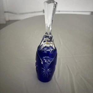 Vintage kobaltblau gefasst geschliffen auf klarem Kristall Glocke handgefertigt in Ungarn C9 - Bild 1 von 9