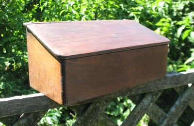 Antique Walnut Wood Slant Lid Early Primitive Salt Box Dovetail East Coast Orig. - Image 1 of 4
