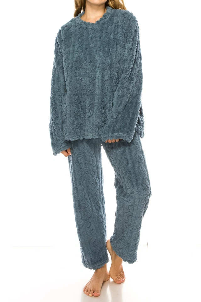 Women's Fluffy Fleece Pajama Set | Soft Sherpa Knit Warm Lounge Wear Sleepwear - Image 1 of 1