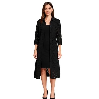 Worth New York Black Eyelet Overlay Dress Set Floral  Duster & Slip Sz 6 - Image 1 of 4