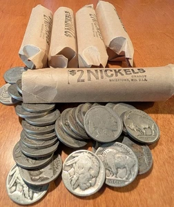 Lot of 200 Dateless Buffalo Nickels - 5 Rolls of 40- (About Good 4) - Picture 1 of 2