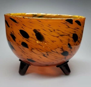 Large handblown 3 Legged 8.5"x6.5" "Tortoise Shell" Art Glass Bowl EUC  - Picture 1 of 5