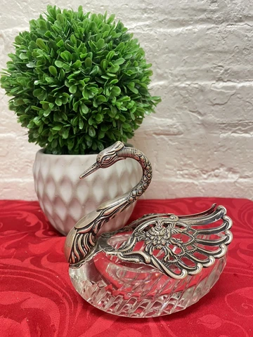 Lg Germany Silver 935 Sterling Silver & Crystal Master Salt Cellar Swan 505 Cover