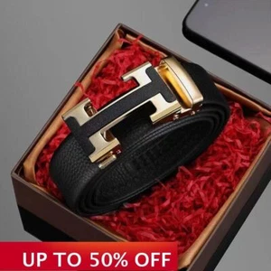 Business Luxury Alloy Auto Buckle Cowhide Leather Belt -Stylish Versatile Casual - Picture 1 of 8
