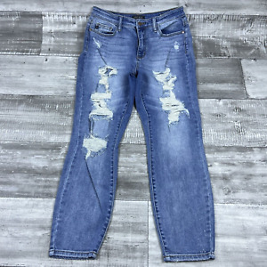 Judy Blue Jeans Womens Size 7/28 Boyfriend Light Blue Distressed High Rise Denim