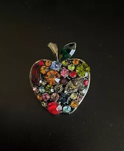 Spilla Spilla Vintage Multicolore Frutta Insalata Tono Argento Colorata Mela Strass - Foto 1 di 3