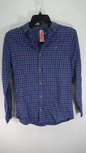 Nwt Vineyard Vines Boys Blue Plaid Pattern Whale Dress Button Up Shirt Size M - Picture 1 of 6