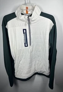 NWT PETER MILLAR Golf 1/4 Zip Down Puffer Jacket Shirt Green White Size L - Picture 1 of 15