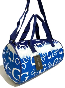 Authentic GUESS LOGO DUFFLE GYM TRAVEL BAG w- CROSSBODY HANDBAG STRAP Blue NEW - Picture 1 of 11