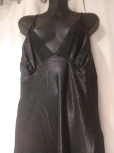 iCollection Women's Ultra Soft Satin Long Lingerie Black 2XL - Picture 1 of 5