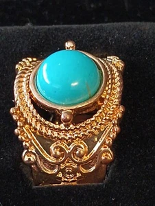 Paparazzi "Stand Your Ground" Ring in Gold & Blue Stretch Band - Picture 1 of 3