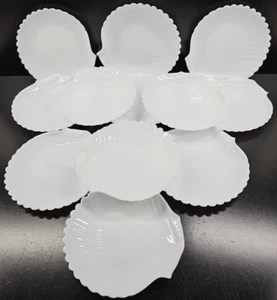 12 Arcoroc Coquillage White Salad Plates Set Vintage Shell Textured Dishes Lot - Picture 1 of 24