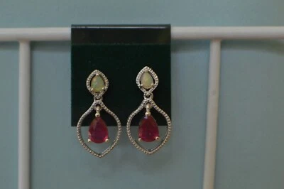 Brincos pendentes de rubi/opala 2,00 ct Niassa ~ Platina sobre prata fina ~ VVS - Imagem 1 de 4