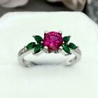 14K White Gold Plated 2 Ct Round Cut Simulated Pink Ruby Solitaire Wedding Ring