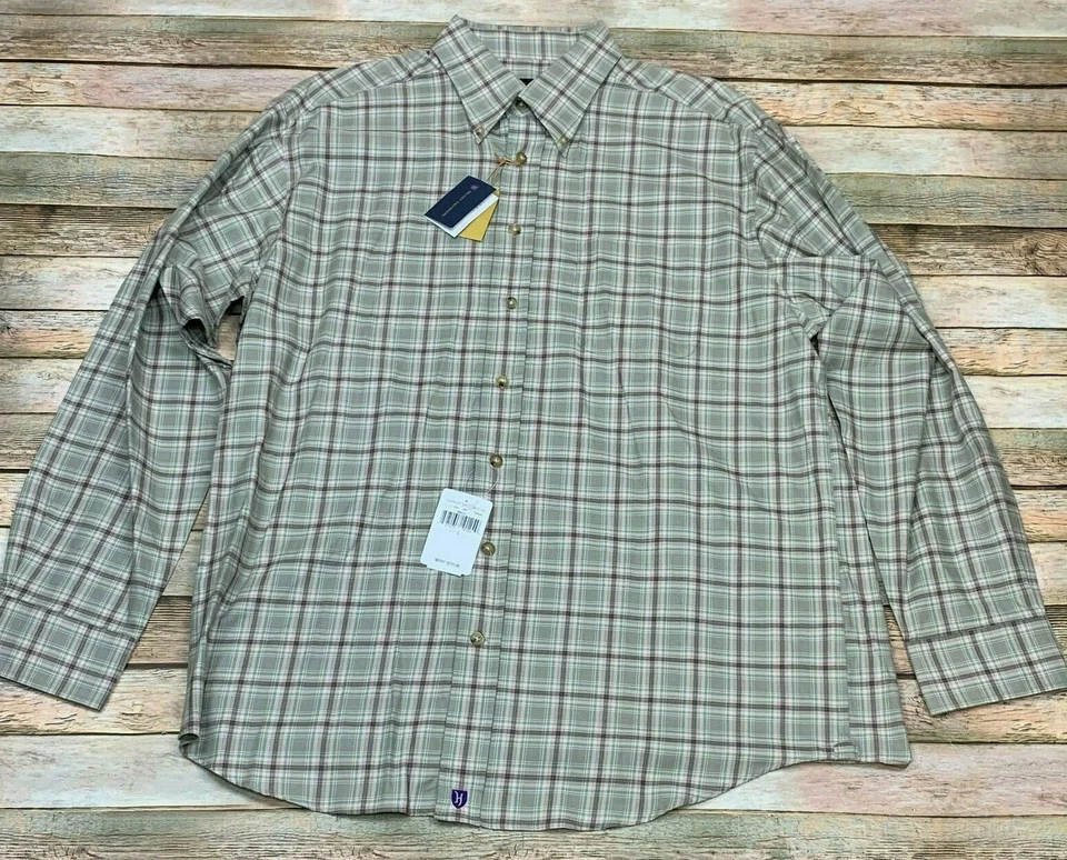 Nueva Camisa Henry Jacobson Abotonada Martin Marrón Taupe Rosa Gris Cuadros Grande Foto 1 de 4