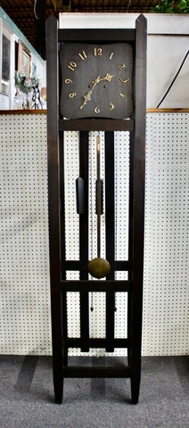 Antique Mission Oak Grandfather Long Case 8-Day Clock. Chimes Hr;Gongs Half 1914 Cover