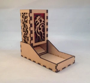 Dragon v6 Dice Tower and Tray Red Acrylic Window COMPACT DESIGN Laser Cut MDF - Picture 1 of 6