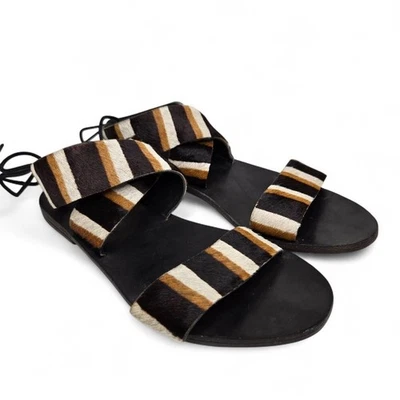 Huma Blanco Lita Tobillo Envoltura Cuero Tirantes Mujer Pelo de Vaca Rayas Nativo 8 Foto 1 de 4