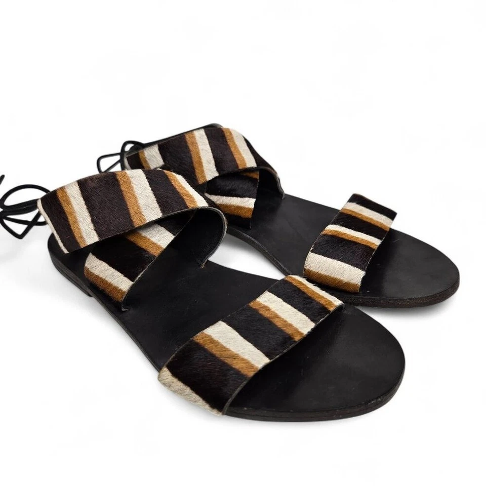 Huma Blanco Lita Tobillo Envoltura Cuero Tirantes Mujer Pelo de Vaca Rayas Nativo 8 Foto 1 de 4