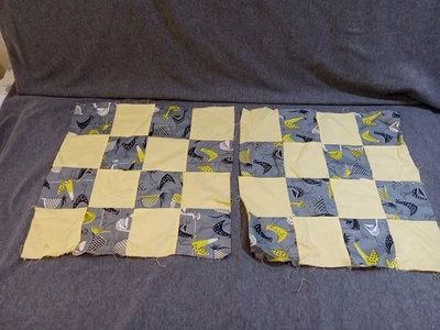 Patchwork Fabric Gray Yellow Checker Squares Making Quilts Blankets Lot Of 2 - Image 1 of 4