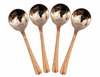 Set of 4 Steel Copper Spoons -Serving Spoons, Home Kitchenware Restaurant India - Image 1 of 2