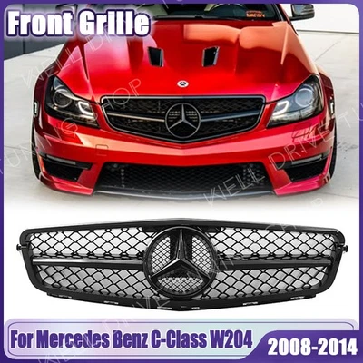 Black Front Grille W/OE Star For Mercedes Benz W204 08-12 C180 C200 C230 C250 Foto 1 de 4