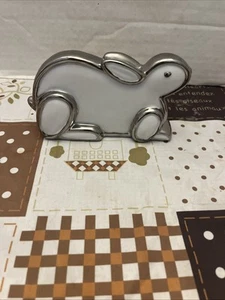 WHITE AND SILVER METAL DECORATIVE BUNNY RABBIT EASTER SHELF SITTER DESK FIGURE - Picture 1 of 9