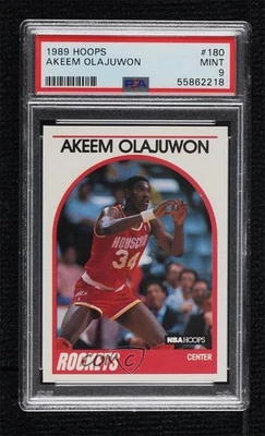 1989-90 NBA Hoops Hakeem Olajuwon #180 PSA 9 MINT HOF - Image 1 of 2